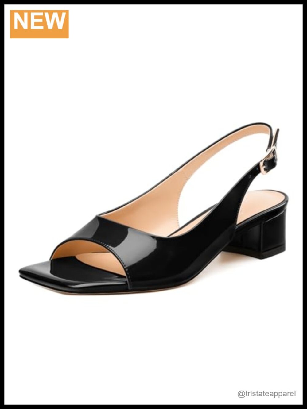 Women's Square Peep Toe Slingback Low Block Heel Sandals